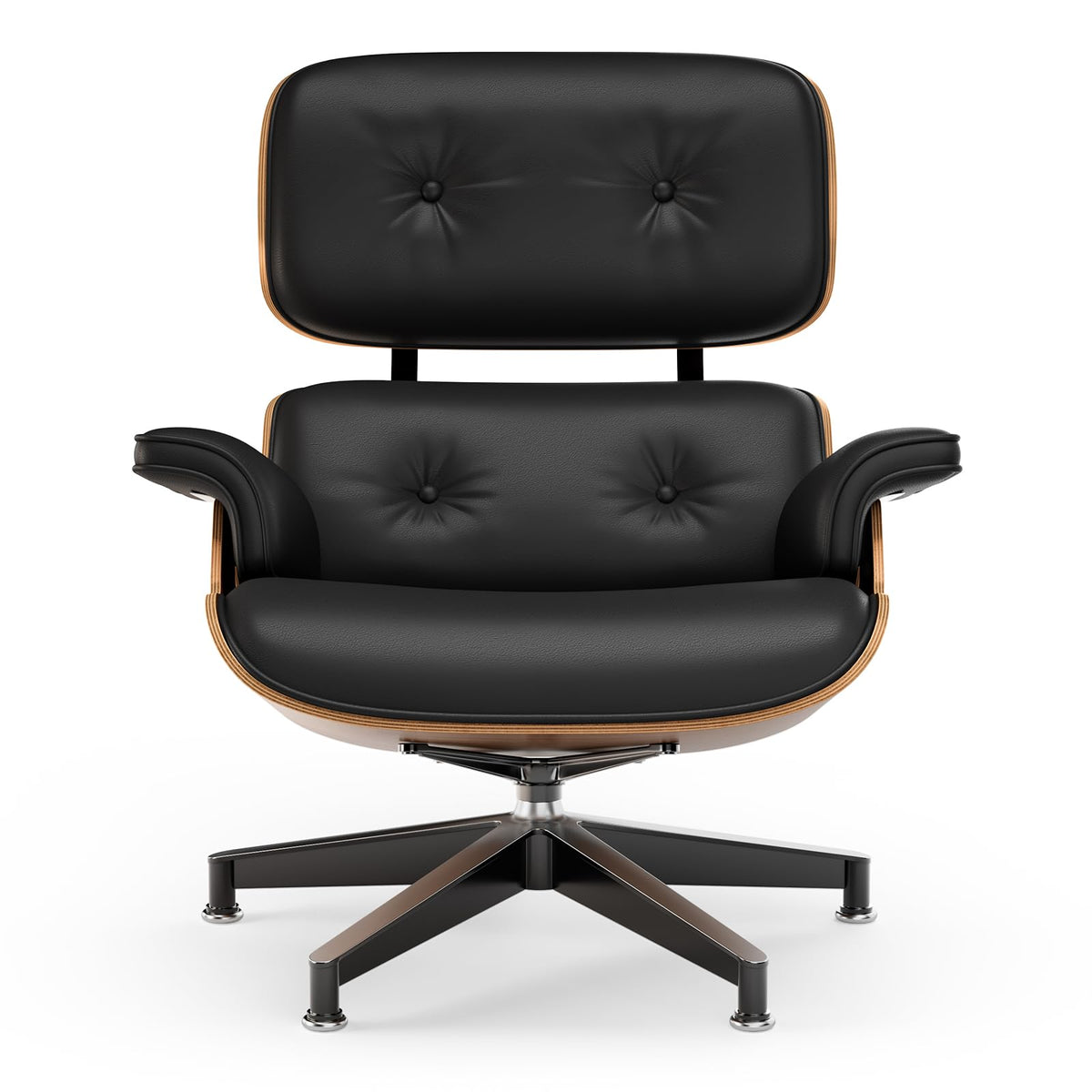 Inspired Eames Style Mid Century Modern Top PU Leather Chaise Lounge Chair & Ottoman