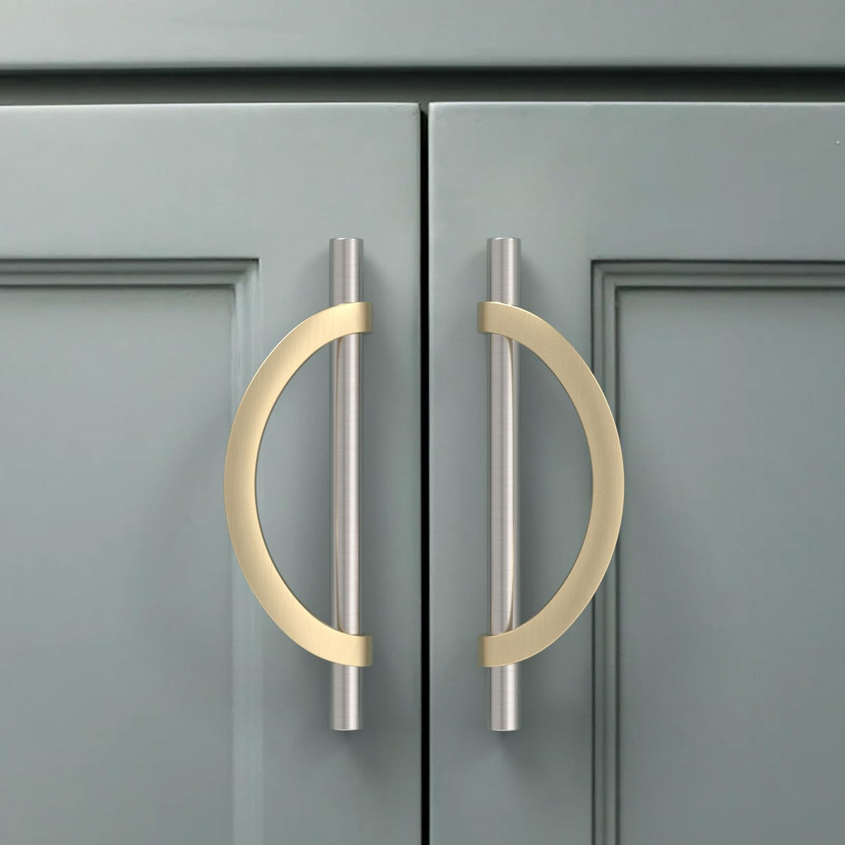 6 Pack Brushed Satin Nickel and Gold Cabinet Pulls 5 Inch(128MM) Hole Centers Kitchen Cabinet Handles Cabinet