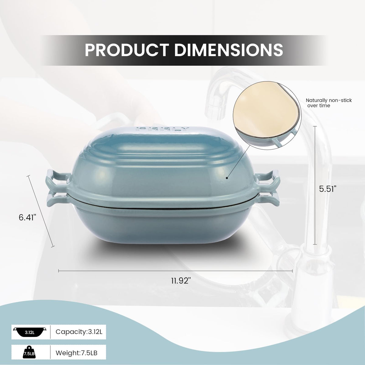 Enameled Cast Iron Dutch Oven for Sourdough Bread Baking,9 x 5-4/5 Inch Oval Cast Iron Bread Pan with Lid,Dutch Oven