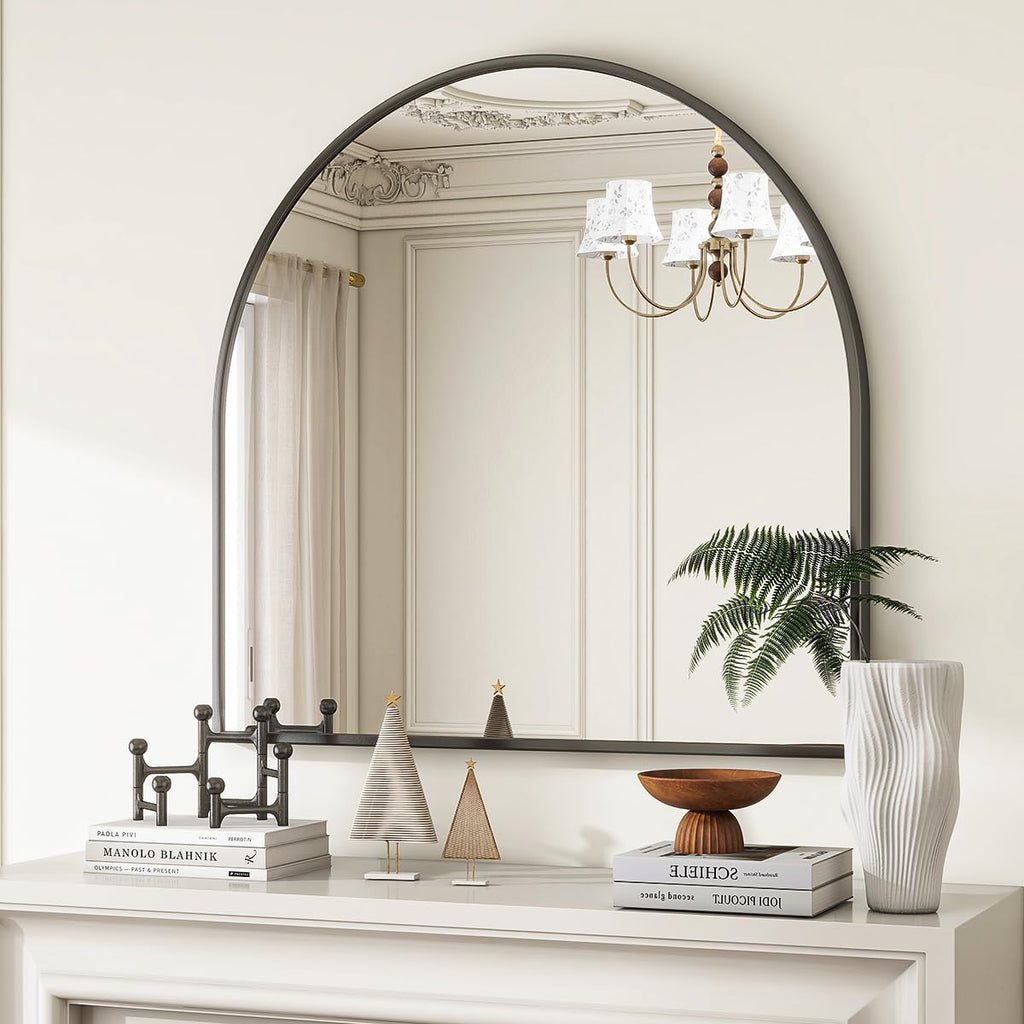 Wide Arched Wall Mirror, 31 x 32 inch Arch Bathroom Mirror Black