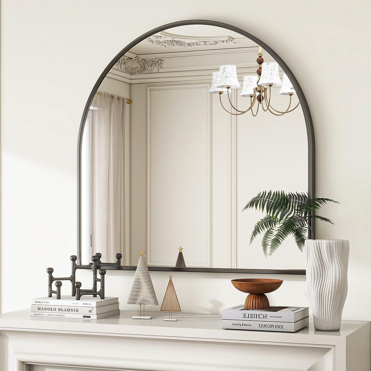 Wide Arched Wall Mirror, 31 x 32 inch Arch Bathroom Mirror Black