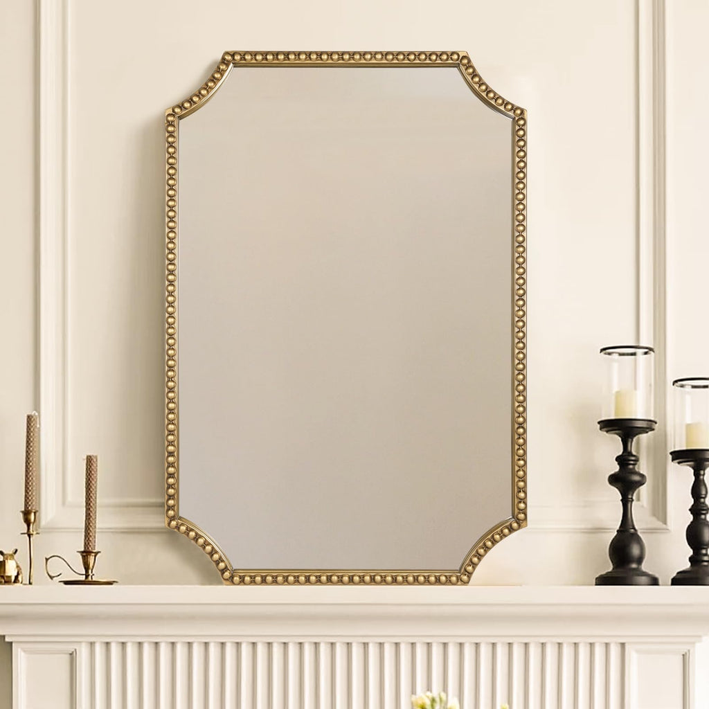 30"x40" Mirror for Wall, Full Scalloped Corners Rectangle Decorative Mirror, Metal Beaded Frame Accent Wall Decor