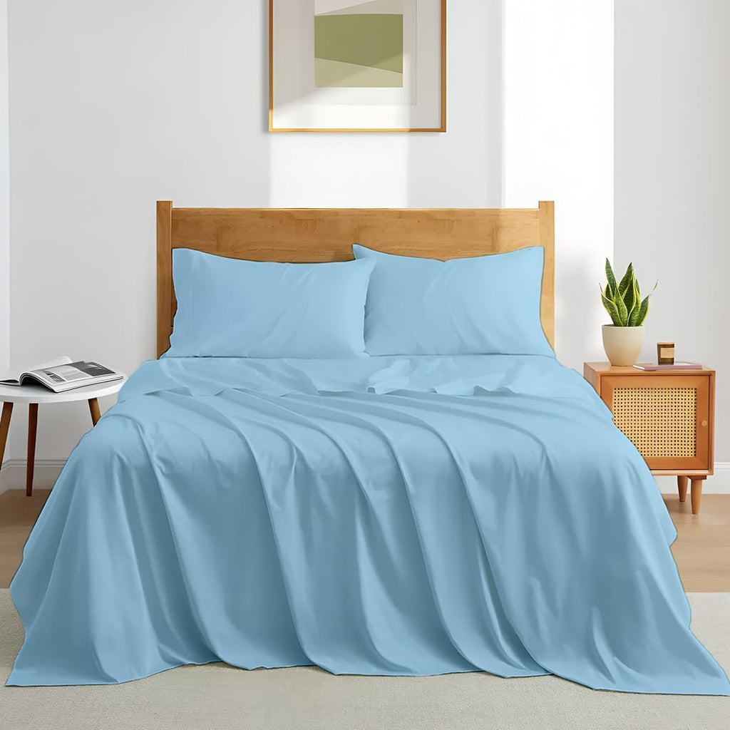 Full XL Size Bed Sheets Set - Luxury 338 Thread Count 100% Egyptian Cotton Sateen, Cooling Sheets, Deep Pockets with
