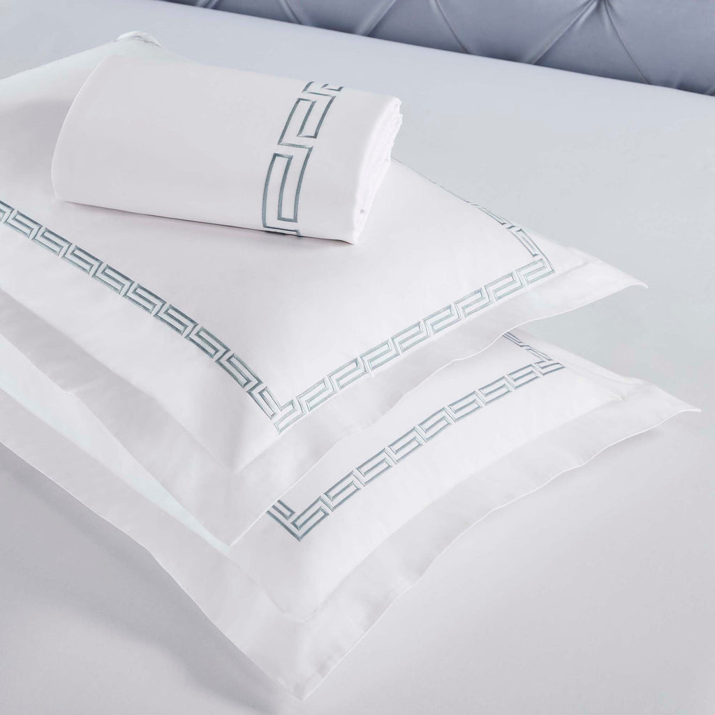 Embroidered Cotton Duvet Cover Set, Soft Bedding Covers, 1 Duvet Cover with Button Closure, 2 Pillow Shams, Greek Key