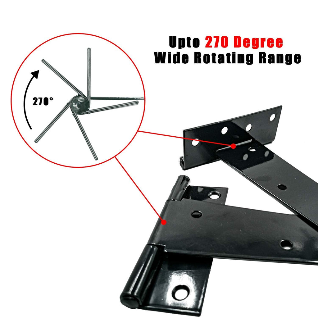 Heavy Duty T Hinge Tee T Strap Shed Gate Barn Fence Door Hinge Wrought Rustproof All Size Black (6 pcs, 8 inch)