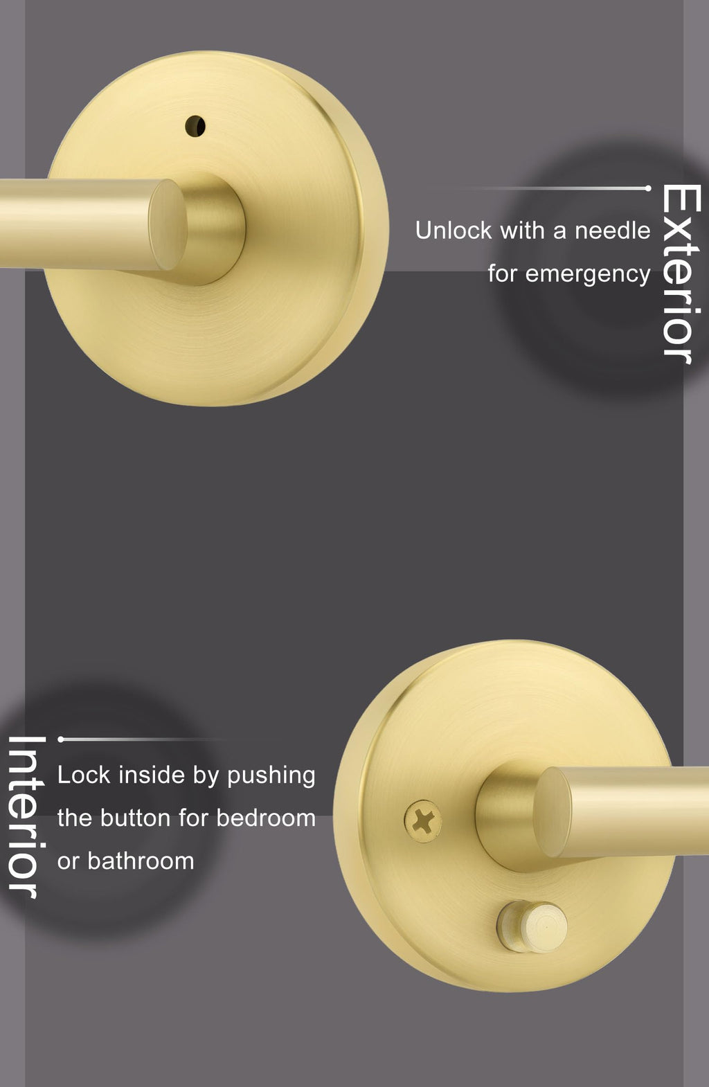 Gold Interior Door Handles, Brushed Gold Privacy Lever Door Handle, Heavy Duty Interior Bedroom Door Lever Pack (8
