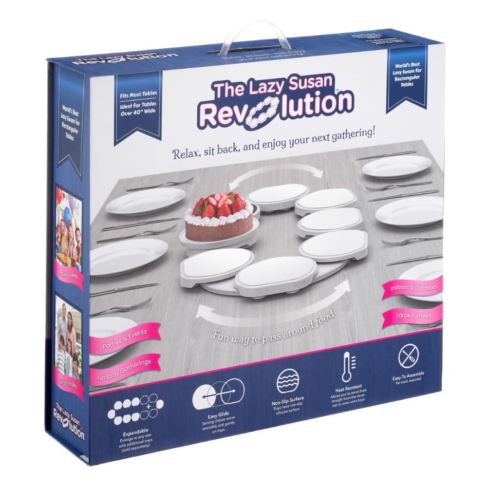 White- - The First Patented Lazy Susan Turntable Expandable for Rectangular & Oblong Tables - Kitchen & Dining Tables