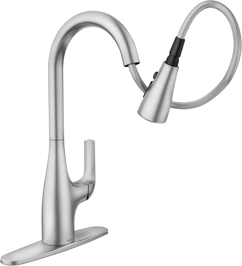 Leesi Stainless Pulldown Kitchen Sink Faucet with Power Boost, Transitional Kitchen Faucet, One-Handle Single Hole