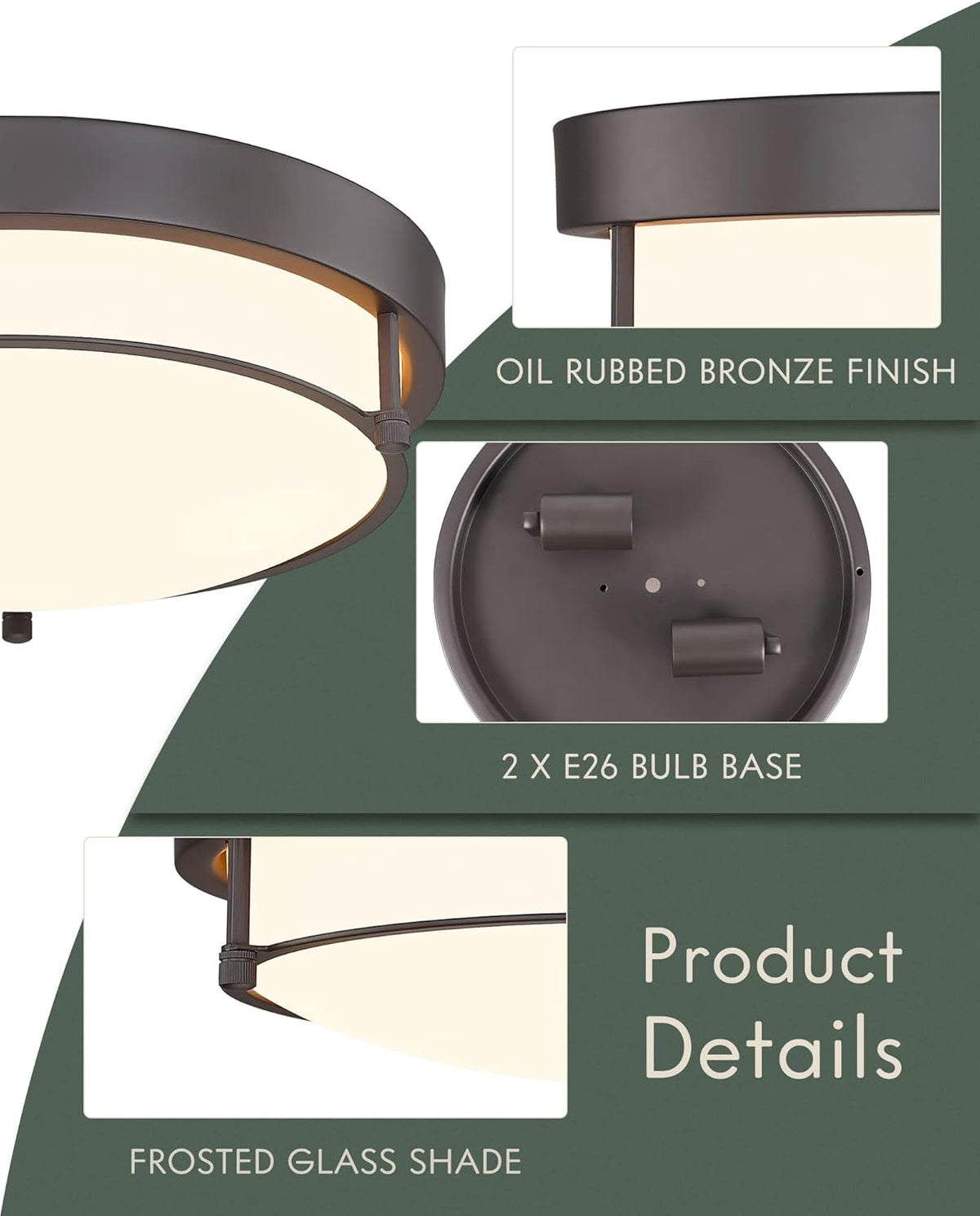 12 inch Flush Mount Ceiling Light, 2-Light Close to Ceiling Light Fixtures with Oil Rubbed Bronze Finish Bedroom