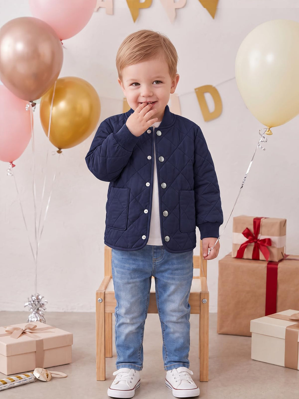 Toddler Baby Boy Quilted Bomber Puff Jacket Snap Button Coat