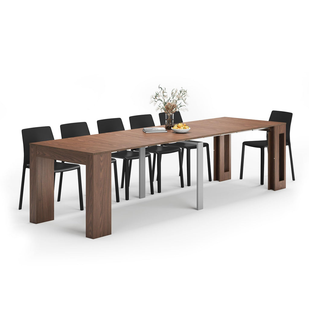 Easy, Extendable Console Table with Extension Leaves Holder, 17.7(120.1) x35.4 in, Walnut, for 4-12 People, Space