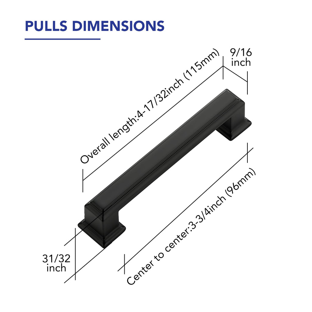 Matte Black Cabinet Pulls, 3-3/4 Inch (96mm), 15 Pack