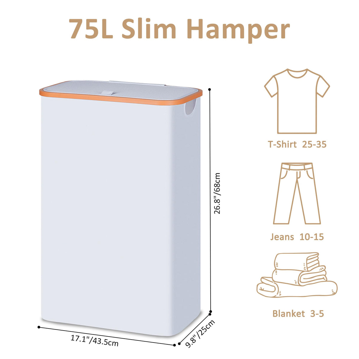 Slim Laundry Basket with Lid, Narrow Dirty Clothes Hampers for Laundry with Handle, Skinny Laundry Bin for Laundry