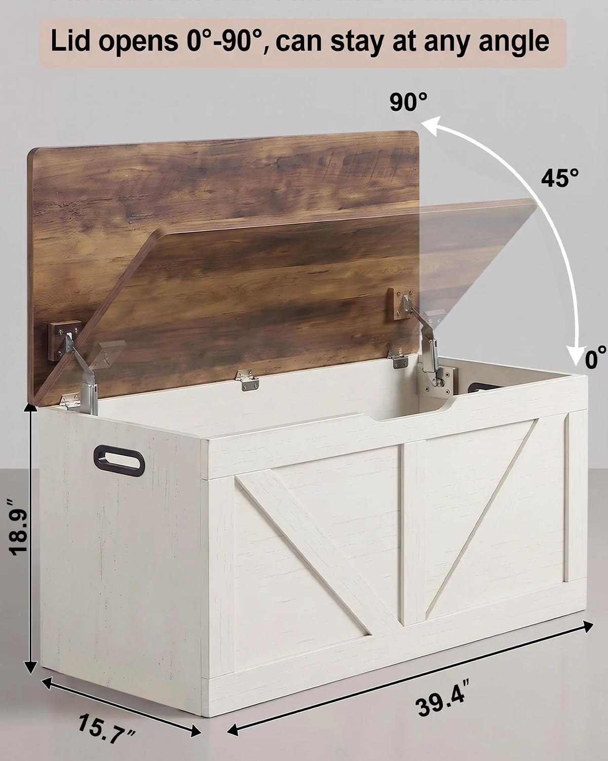 39.4" Storage Chest, Wooden Storage Bench, Brown and Rustic White