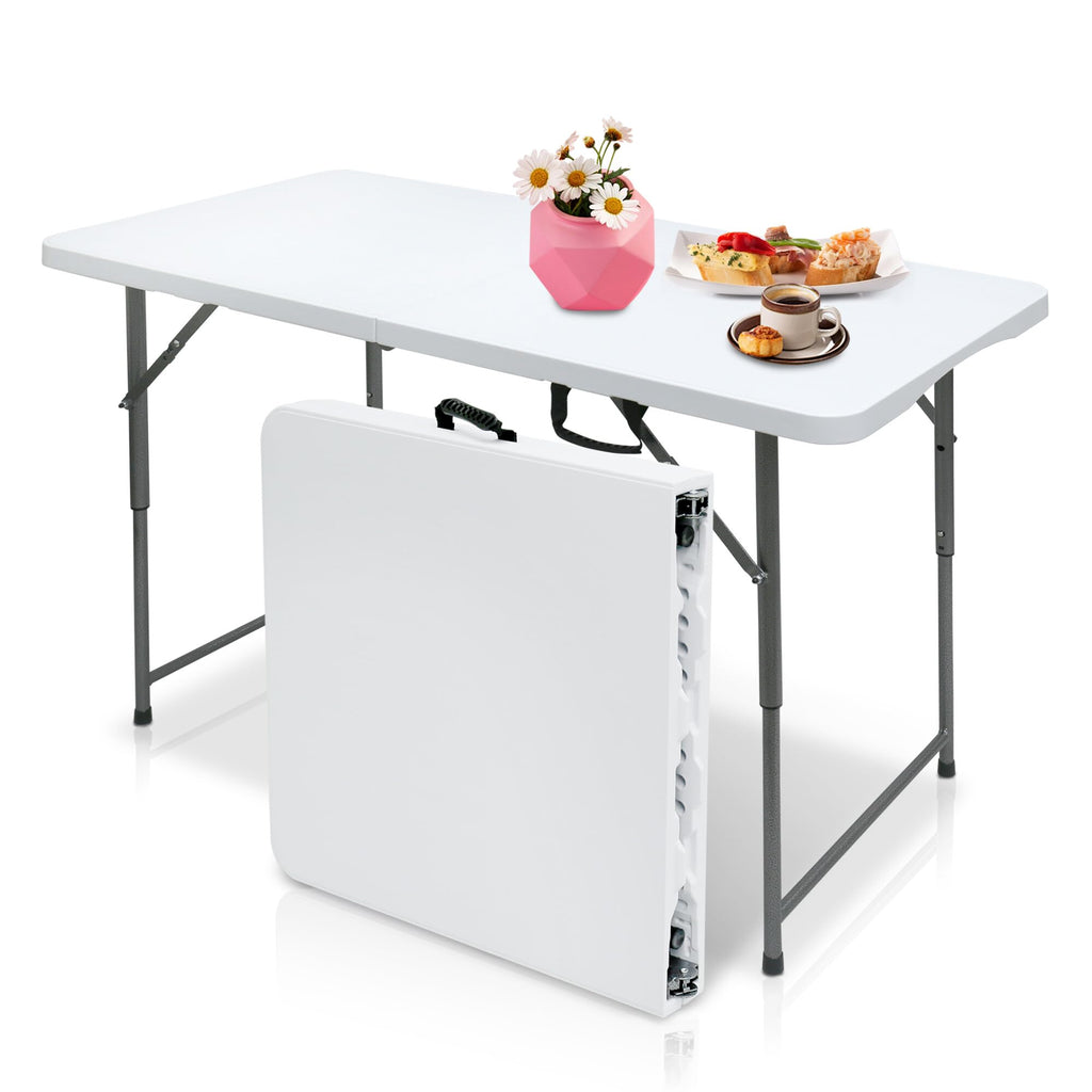 4 Foot Portable Plastic Folding Table 4FT 48" Half Foldable Heavy Duty Top w/Carry Handle - Indoor Outdoor Backyard