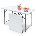 4 Foot Portable Plastic Folding Table 4FT 48" Half Foldable Heavy Duty Top w/Carry Handle - Indoor Outdoor Backyard