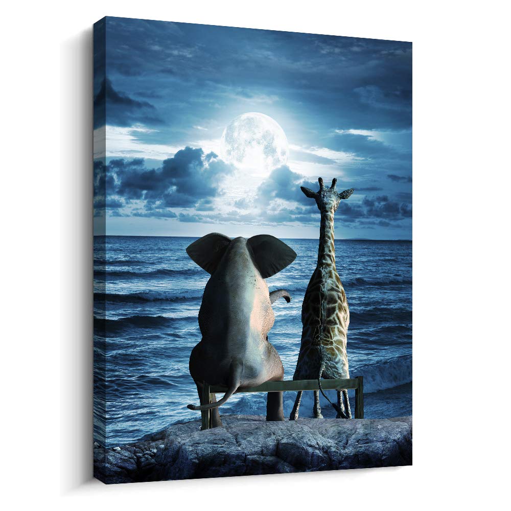 Canvas Wall Art - Bedroom & Living Room Decor - Modern Family Bathroom Art - Animal Elephant Abstract Blue Ocean
