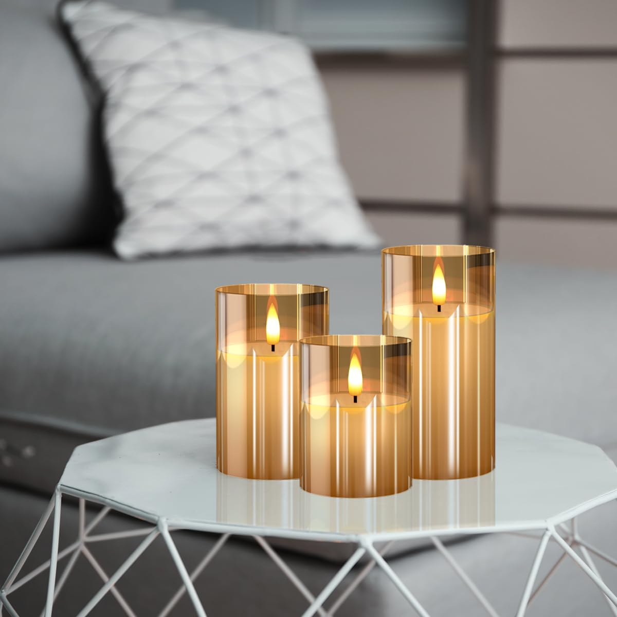 Glass Battery Operated LED Flameless Candles with Remote and Timer, Real Wax Candles Warm Color Flickering Light for