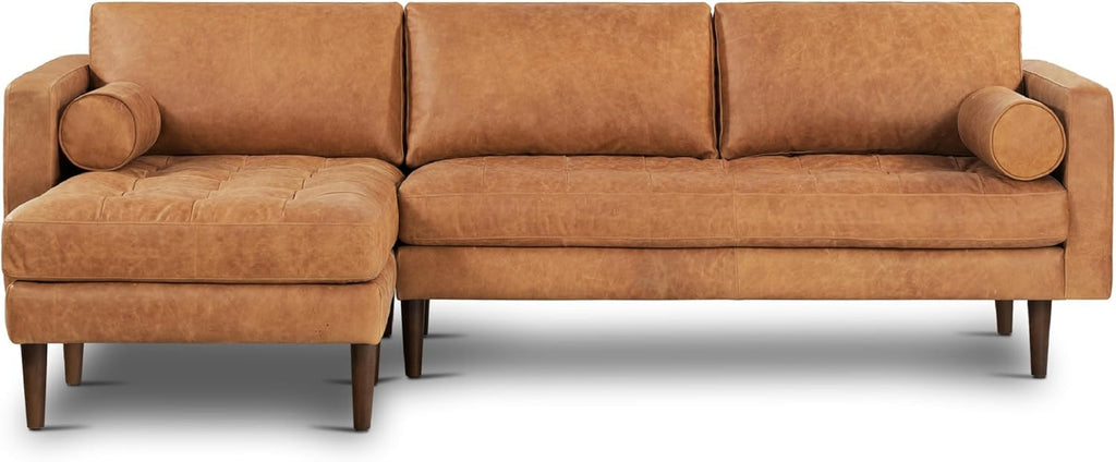 Napa 104.5" Left-Facing Sectional Sofa - Cognac Tan Full-Grain Pure-Aniline Italian Leather, Feather-Down Cushions