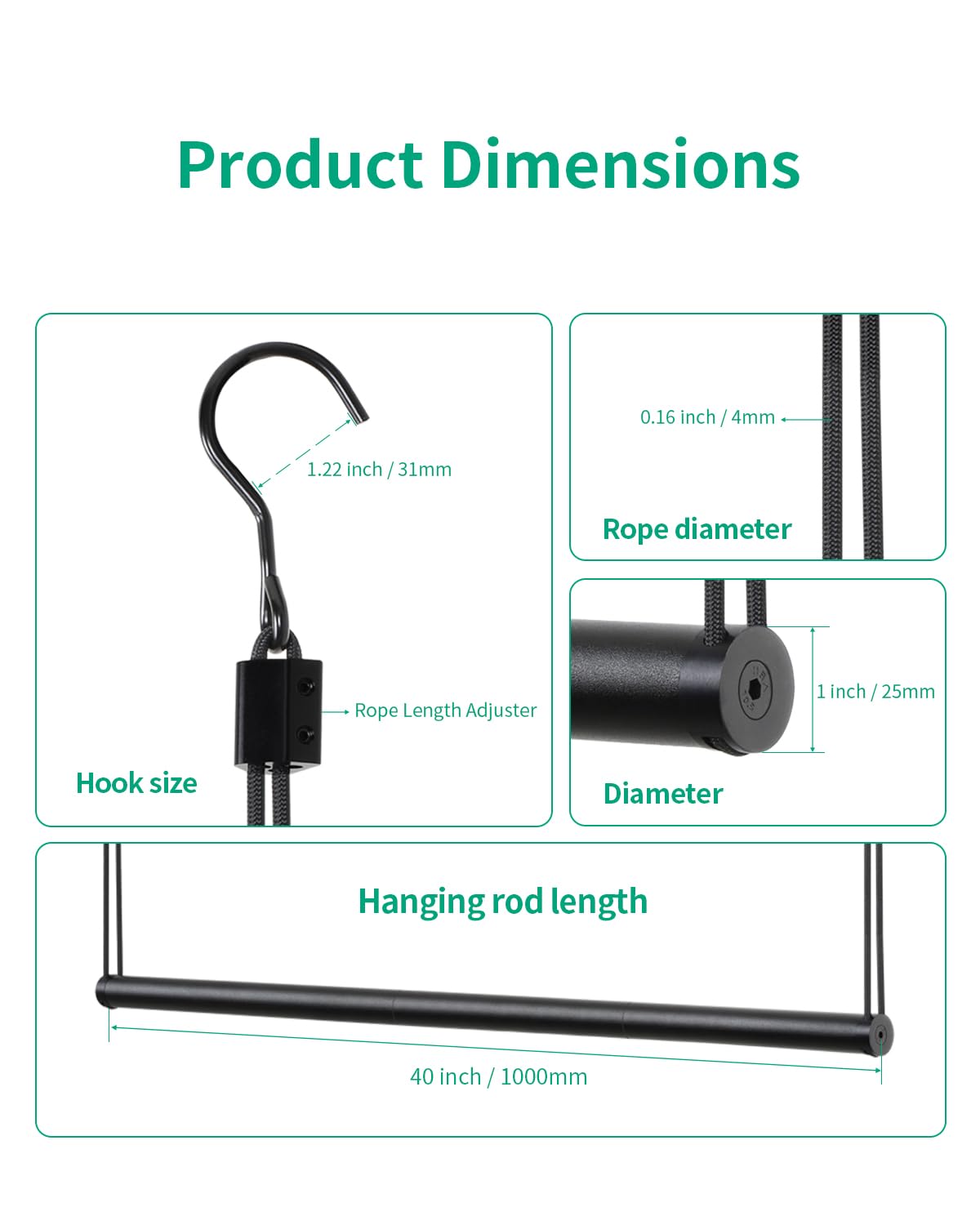 Adjustable Closet Hanging Rod 40" Black Closet Rod Extender