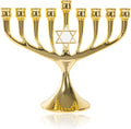 Hanukkah Upgrade Cups with Built-in Pins, Star of David Candle Holders 9 Branches Gold Plated Candlesticks Jewish