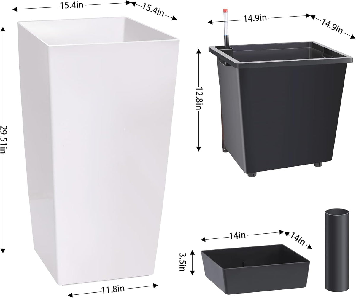 30" Tall Planters Set of 2, Outdoor&Indoor Planter Pots, High Front Porch Planter Pots with Drainage Holes&Water