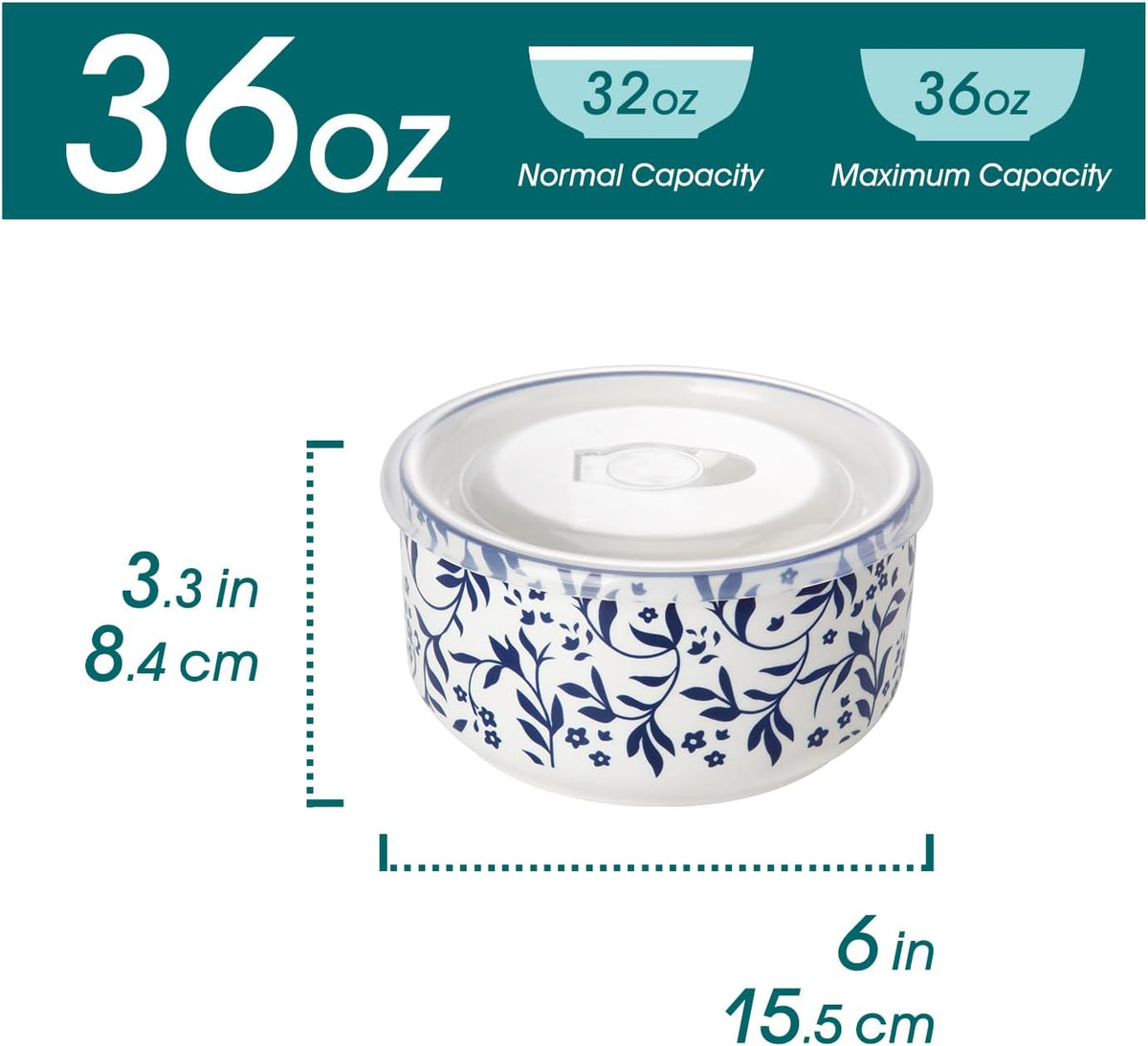 36 Oz Ceramic Serving Bowls with Lids Set of 4, Porcelain Lunch Bowls with Lids for Food Storage, Prep Bowl