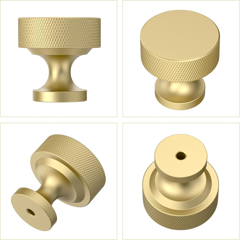 Brushed Gold Knurled Cabinet Knobs Round Drawer Pulls 2 Pack