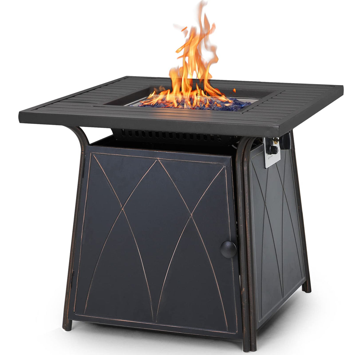 28 inch Gas Fire Pit Table with Lid and Blue Fire Glass