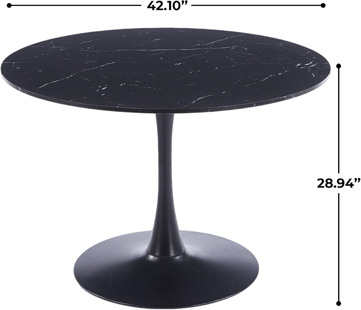 Tulip Round Pedestal Dining Table — Black Marble Top