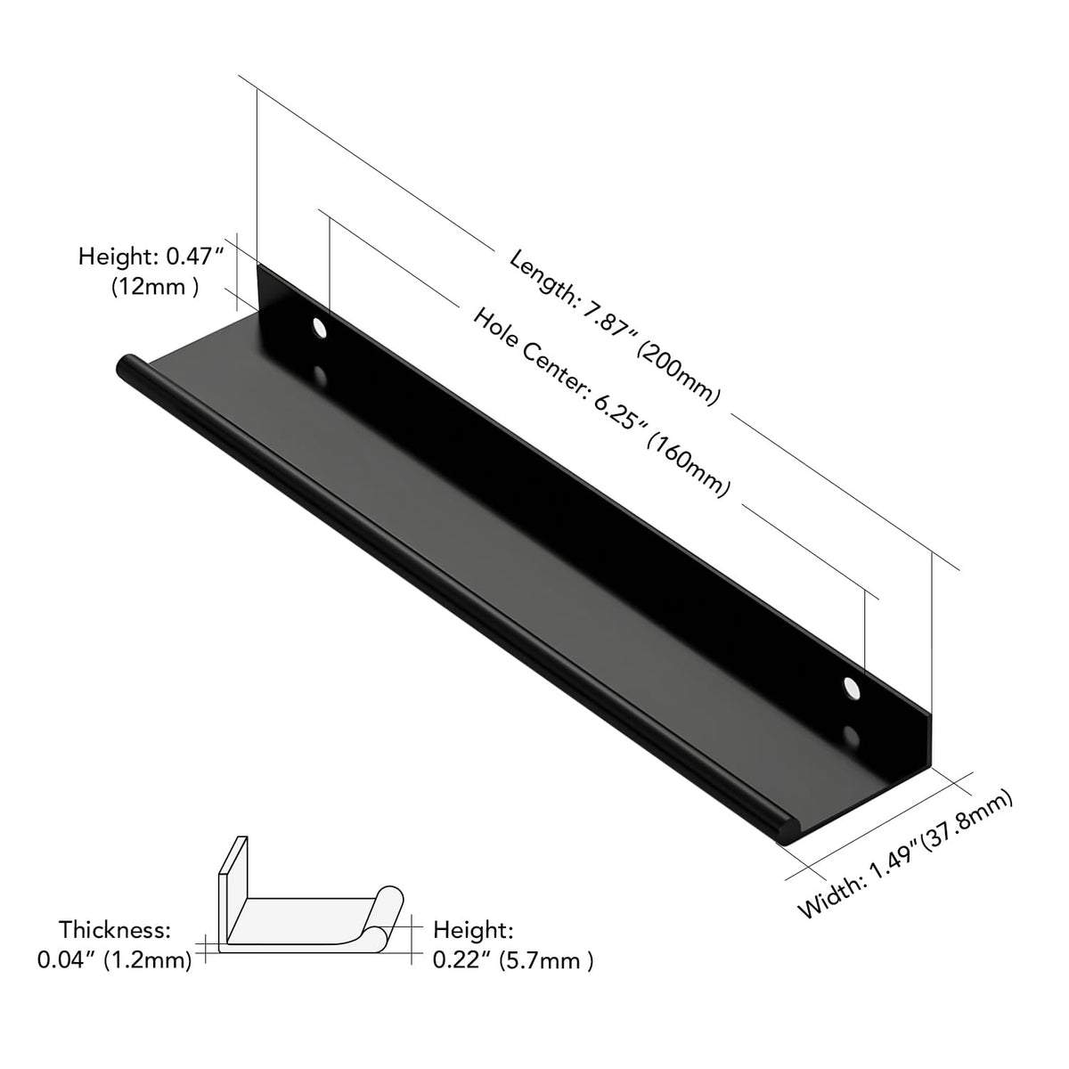 Matte Black Cabinet Pulls Finger Edge Pulls 6-1/4 Inch 6 Pack