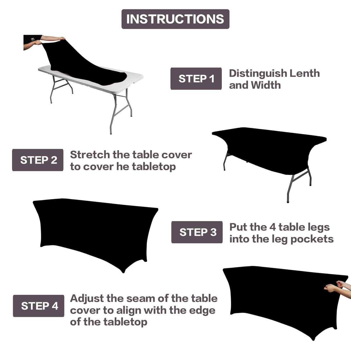 2 Pack 8FT Black Table Cloth for Rectangular Spandex Table Cover