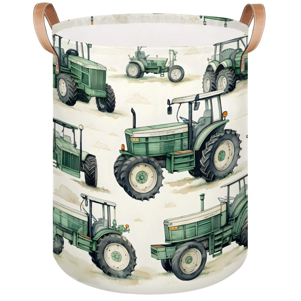 Tractor Truck Laundry Basket Collapsible Dirty Clothes Vintage Greem Laundry Hamper Canvas Waterproof Storage Baskets