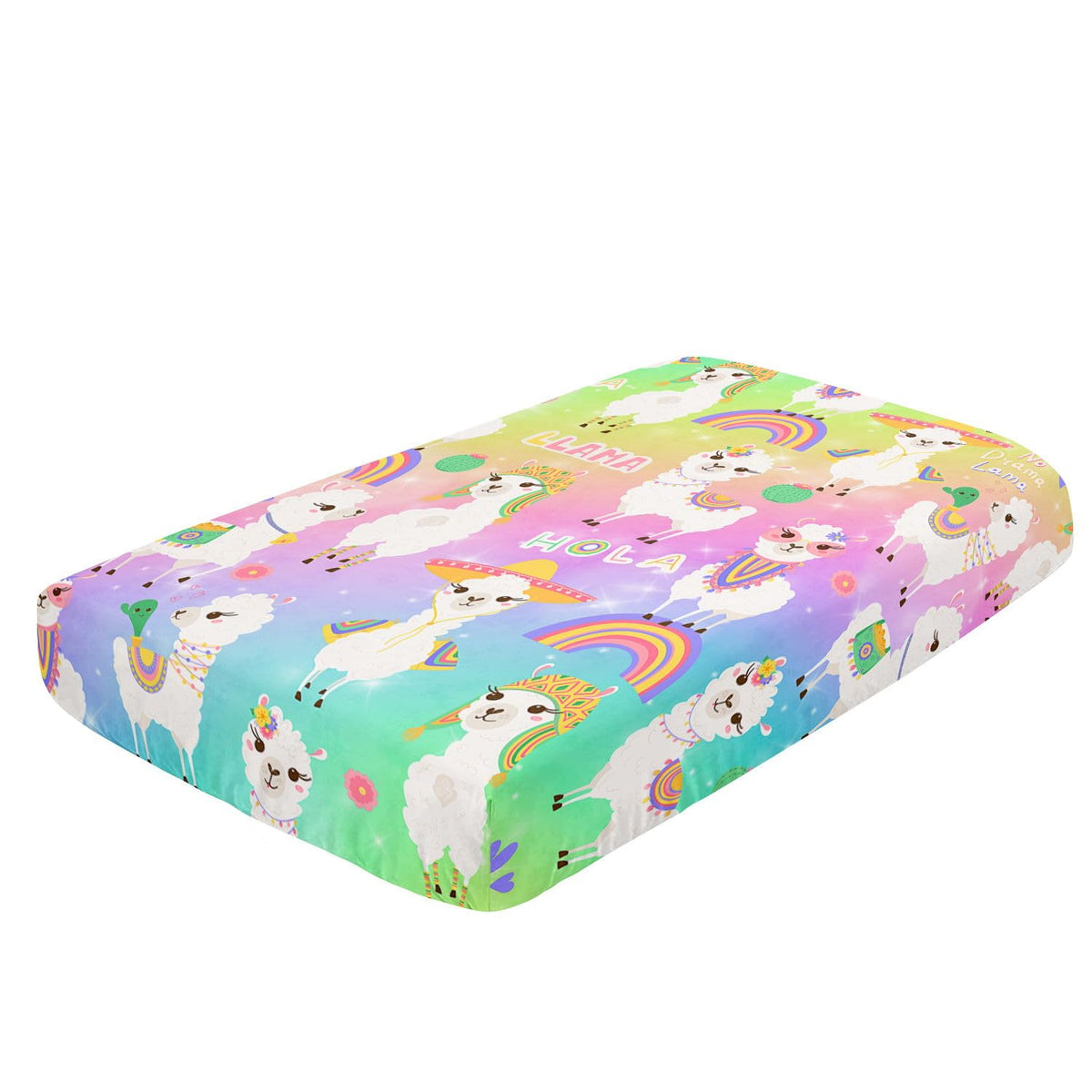 Rainbow Alpaca Printed Nursery Crib Bedding Set, 3pcs with Comforter, Crib Sheet & Crib Skirt for Baby Boys and Girls