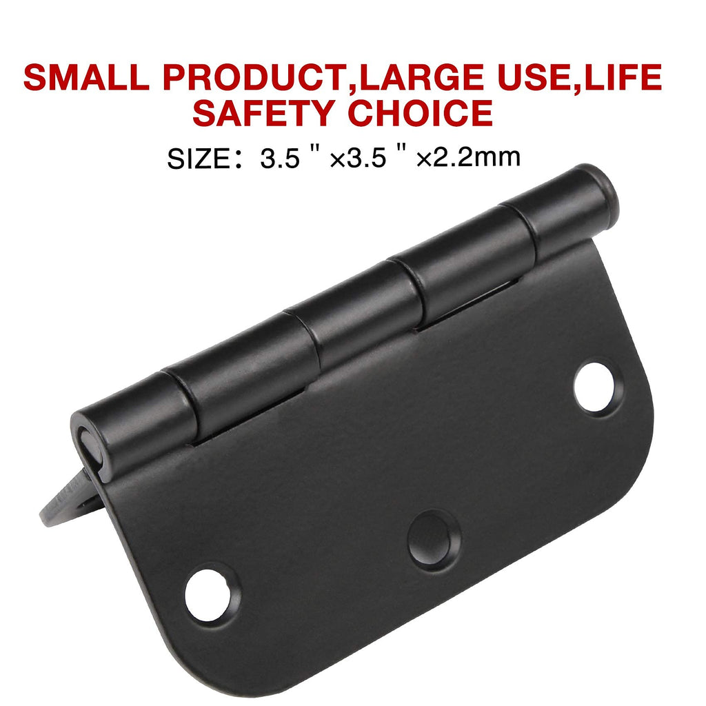 Rounded Matte Black Door Hinges 3.5 Inch 5/8" Radius Flat 30 Pack