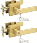 Keyed Alike Entry Door Handle Gold Door Handles Heavy Duty Entrance Door Lock Reversible Square Door Lever or Front