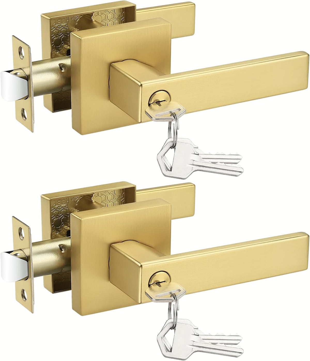 Keyed Alike Entry Door Handle Gold Door Handles Heavy Duty Entrance Door Lock Reversible Square Door Lever or Front