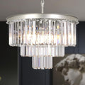 Nickel 3-Tier Crystal Chandelier, Traditional Layered Fixture for Dining Rooms