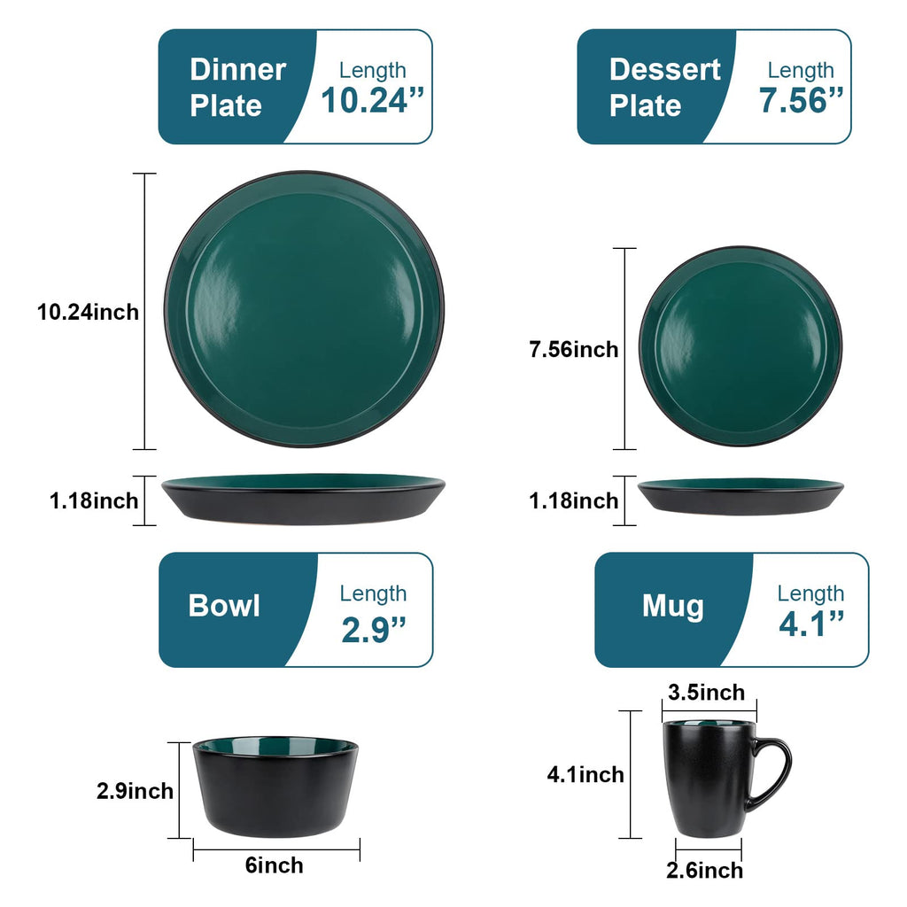 Plates and Bowls Sets, 16 Pieces Dinnerware Sets, Dishes Set for 4, Christmas, Kitchen Set is Home Essentials, Dark