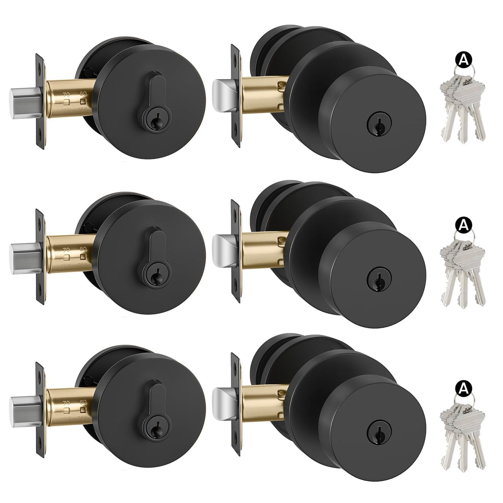 Keyed Alike Black Exterior Door Lock Set with Deadbolt 3 Pack