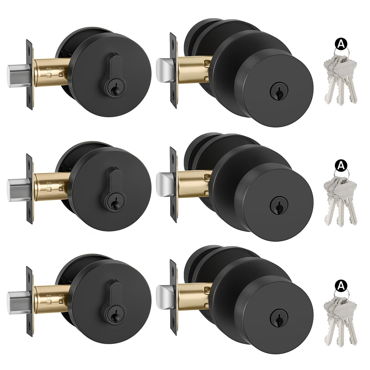 Keyed Alike Black Exterior Door Lock Set with Deadbolt 3 Pack