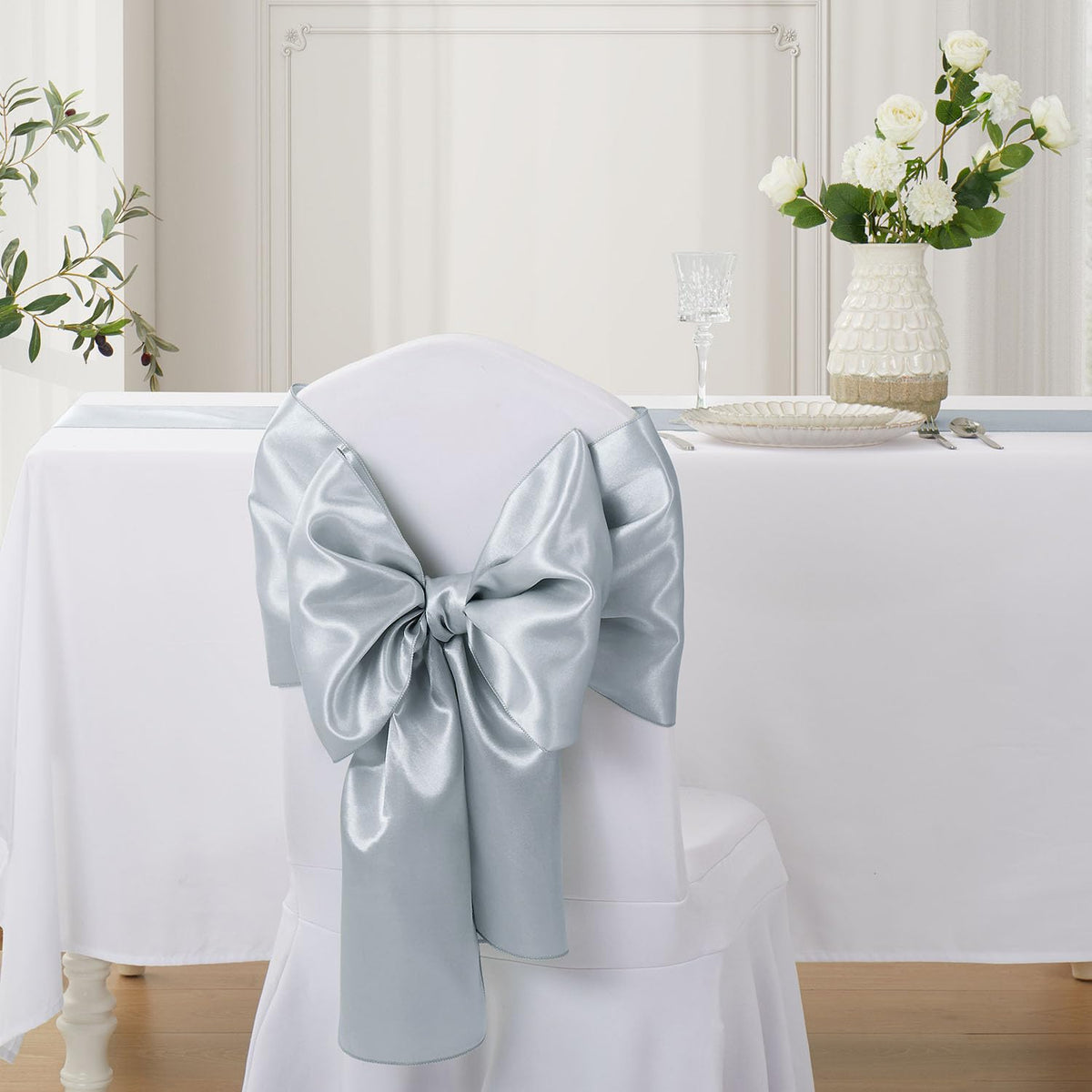 Silver Satin Table Runner, 12x108 Inches, 12 Pack