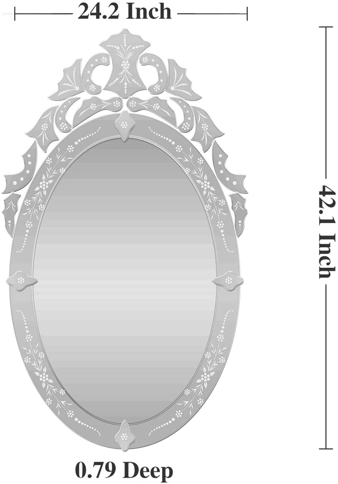 42x24 Oval Bathroom Mirror, Venetian Floral Etched Decorative Wall Mirror