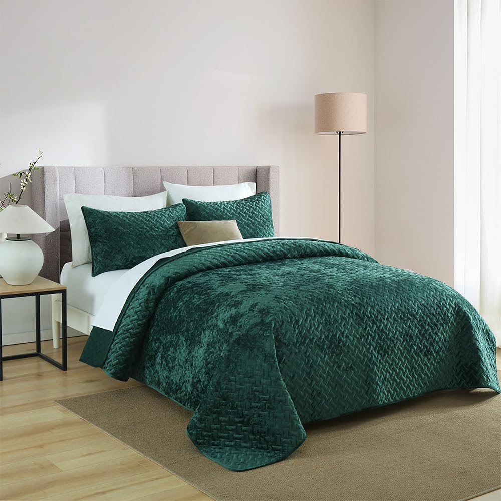 Velvet Bedspread Quilt Coverlet Bedding Sets, Turquoise