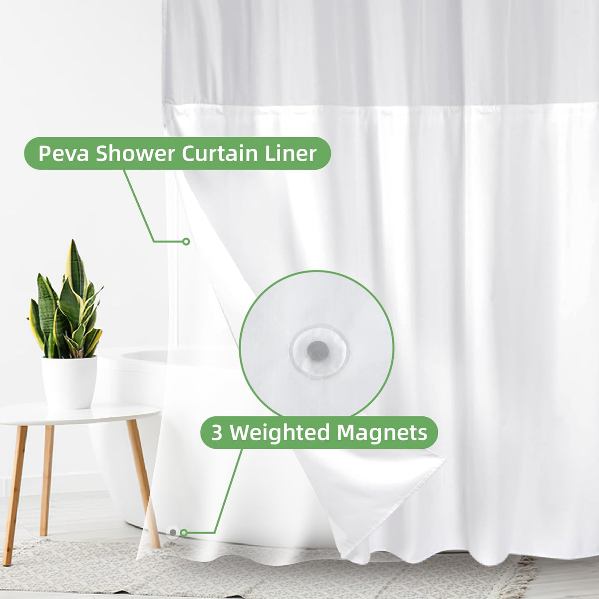 2 Pack PEVA Snap-in Shower Curtain Liner Replacement, Compatible with No Hook Shower Curtain with Snap in Liner