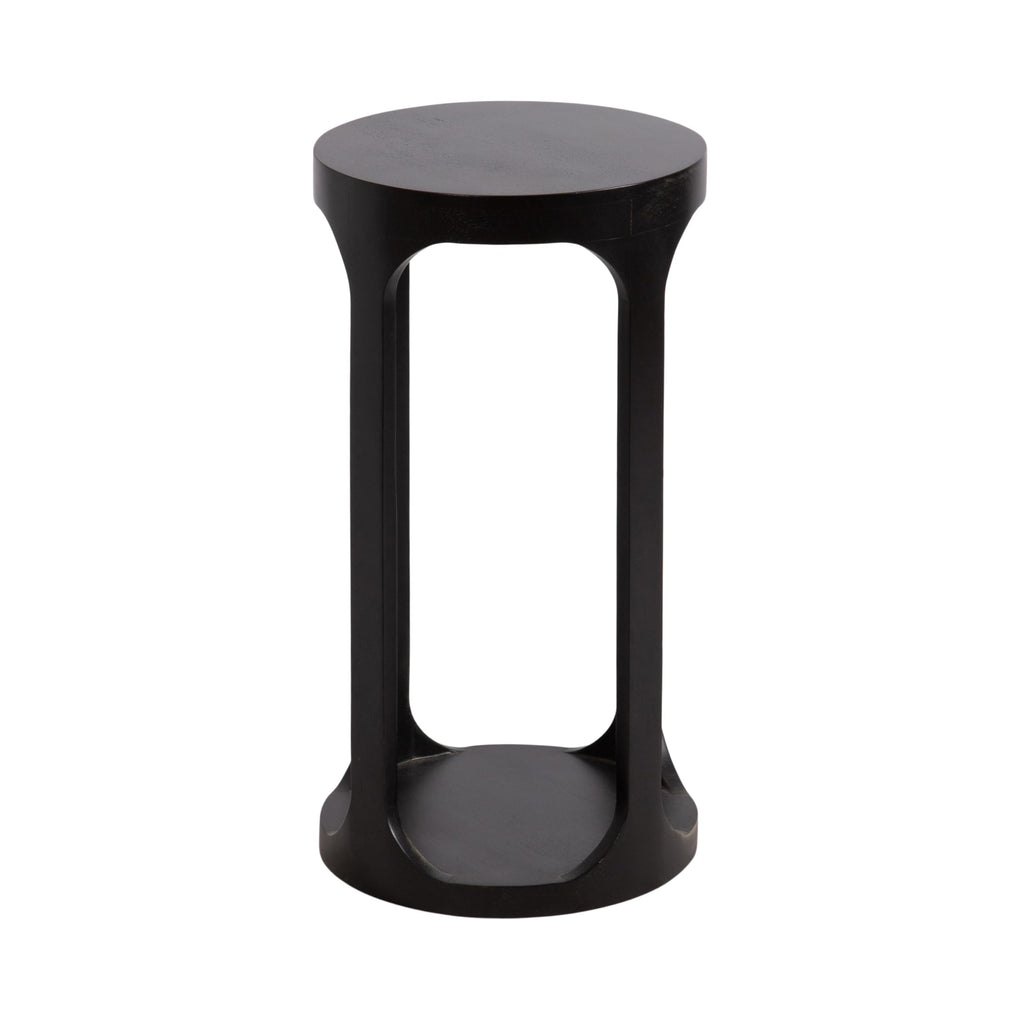 Inspired Saarinen Style Dahl Modern Slatted Wooden Round Drink Table; 12 x 23; Black; Transitional Wood Accent Pedestal Table for Use as