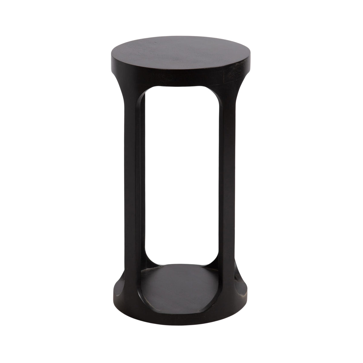 Inspired Saarinen Style Dahl Modern Slatted Wooden Round Drink Table; 12 x 23; Black; Transitional Wood Accent Pedestal Table for Use as