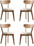 100% Solid Oak Dining Chairs, Mid Century Modern Dining Chair with Curved Backrest, Fabric Upholstered Dining Chairs