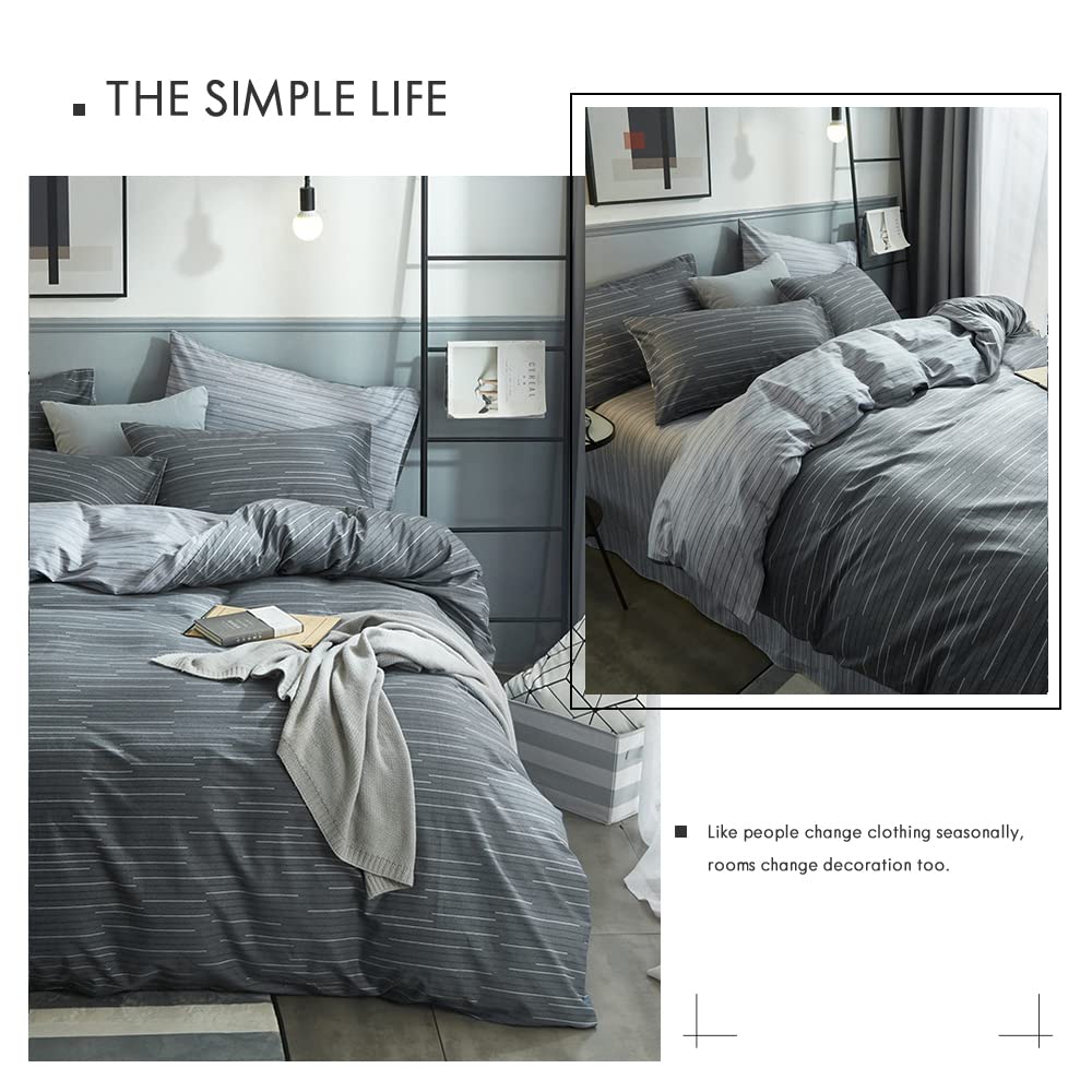 Striped Duvet Cover Set 100% Cotton, (104"x90"), Dark Grey Stripes