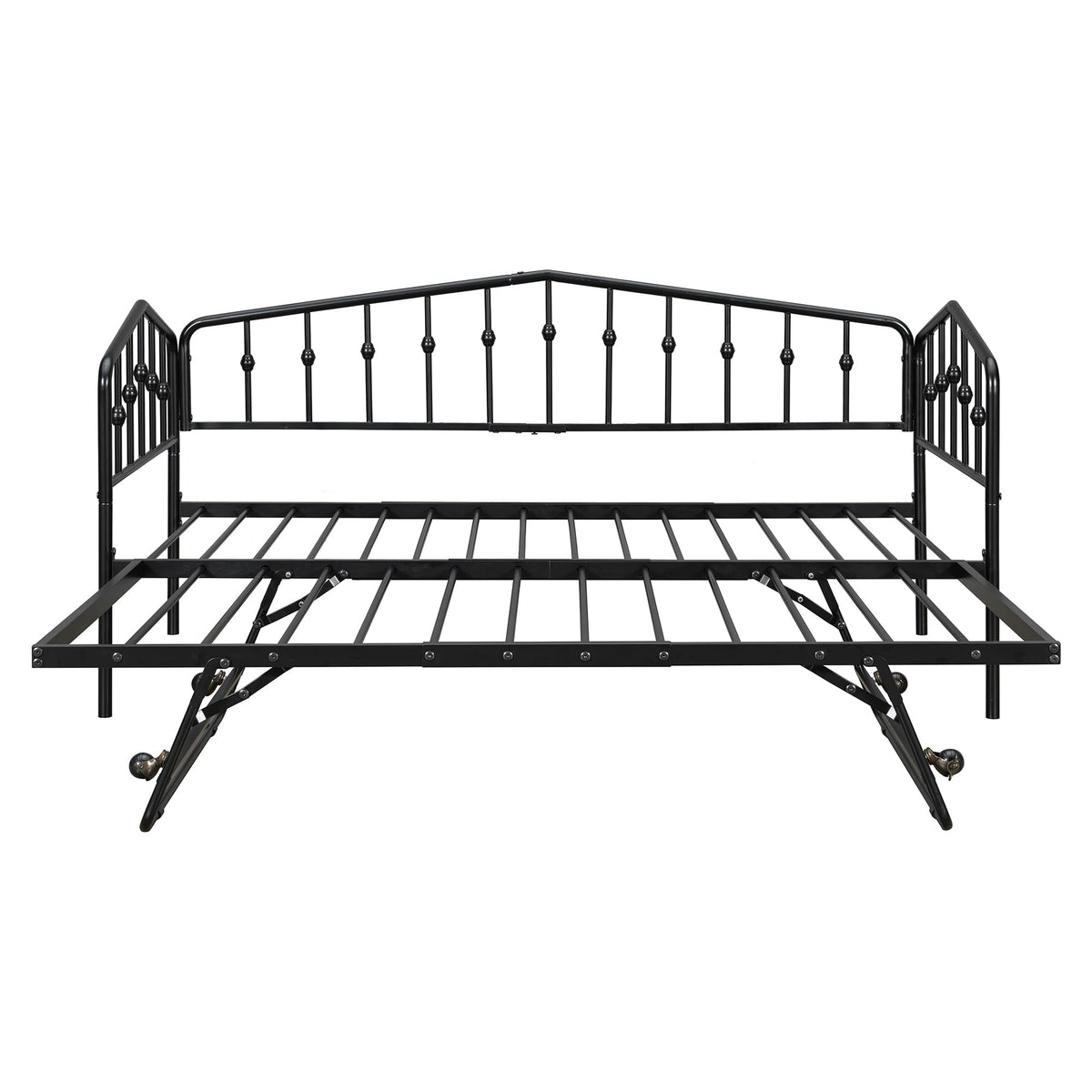 Daybed with Trundle, Metal Daybed with Vintage Headboard, to Extendable Bed Frame, No Box Spring